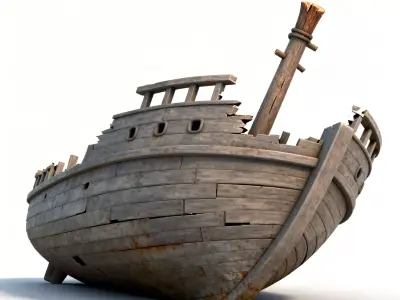 Stylized Shipwreck Hull Section 3D Model 3D Model Low-poly 3D model