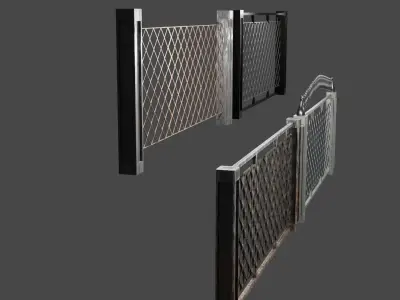Steel fences with mesh Low-poly 3D model