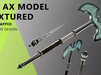 Dragon axe with hidden dirk Low-poly 3D model