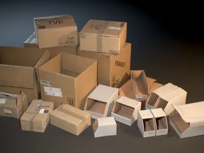 Cardboard Boxes - Game ready props Low-poly 3D model