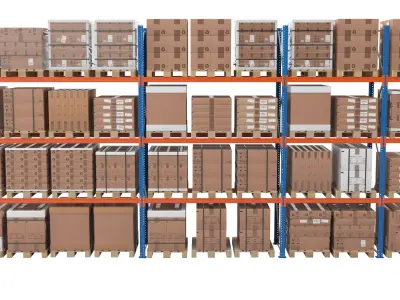Warehouse Shelf With Pallets 3D model