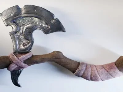 Carved Runed Worn PBR Game Ready Hand Axe Low-poly 3D model