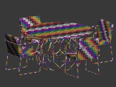 Dining Set table with four chairs in gold 3D model