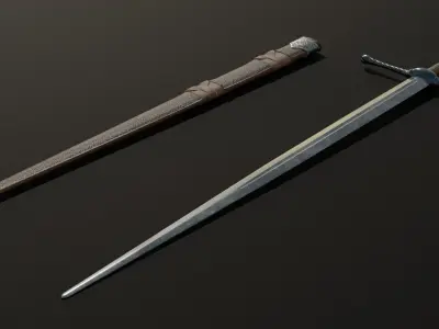 Bastard Sword Low-poly 3D model 2