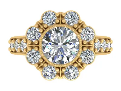 Vintage Floral Halo Ring 3D print model