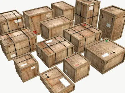 Wooden Cargo Crates PBR 3D Model Pack