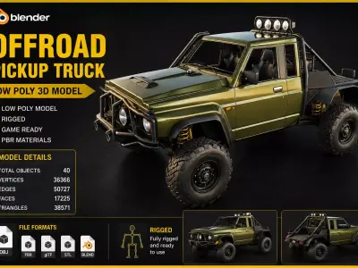 Offroad Pickup Truck Rigged Low Poly 3D Model 4x4 Low-poly 3D model