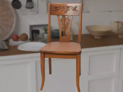 Carved Vintage Oak Chair - Elegant Details 3D model
