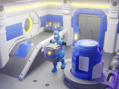 robot on platform Free low-poly 3D model