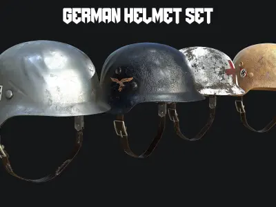WW2 US and German Army Helmet PBR 3D Model Pack
