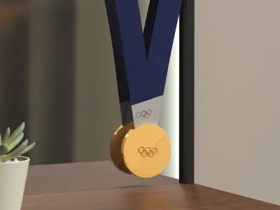 Official Olympic Winner Gold Medal Blue Strap 3D model