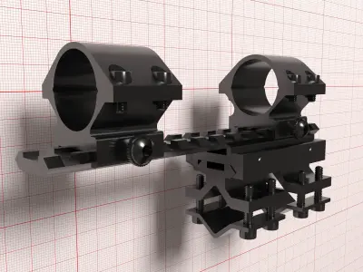 Optic mounts KP-T2002 and Picatinny rail Y0032-B Low-poly 3D model
