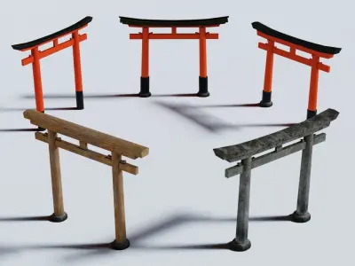 Japanese Torii Set -Myojin Torii- Low-poly 3D model