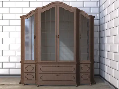 antique wooden bookcase carved wardrobe 3D model