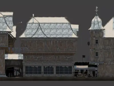 Medieval Town Square and Alley Scene Low-poly 3D model
