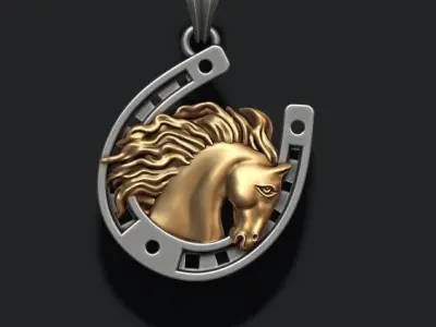 Horse with horseshoe pendant 3D print model