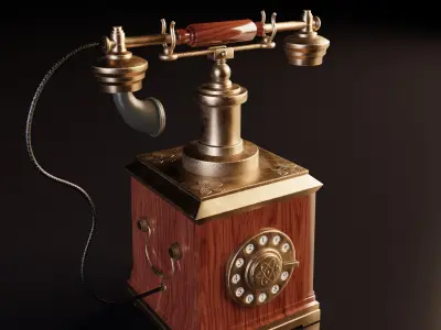Old rotary dial telephone Low-poly 3D model