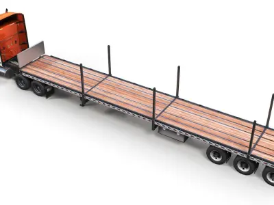 International LoneStar flatbed trailer truck Low-poly 3D model