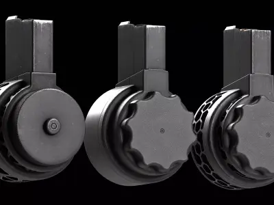 Three versions X Products X-25 50 Round Drum Magazine cal 308 Low-poly 3D model
