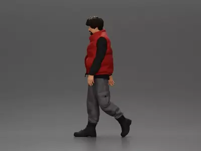 bearded man walking wearing vest sweater gray pants black boots 3D print model