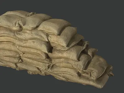 Military Barricade tent sandbag Barbwire Barricade  Low-poly 3D model