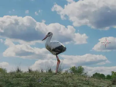Crane on grass with animation Low-poly 3D model