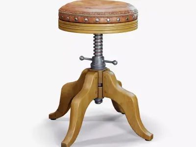 Stool Swivel Vintage Leather Low-poly 3D model