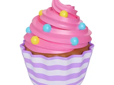 Cartoon Cupcake  Low-poly 3D model