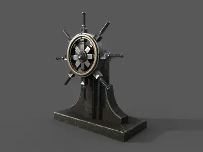 Steering wheel for a sea ship and a bell Wheel 3D model Low-poly 3D model V2