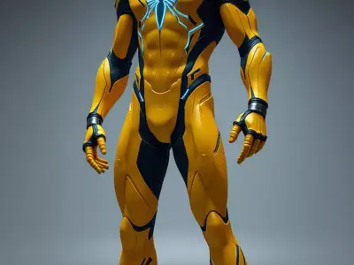 Yellow Spider Hero 3D Model Neon Web Urban City Background Low-poly 3D model