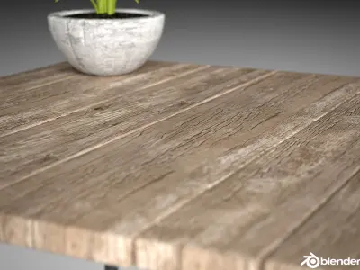 French post industrial style wood and steel table 3D model