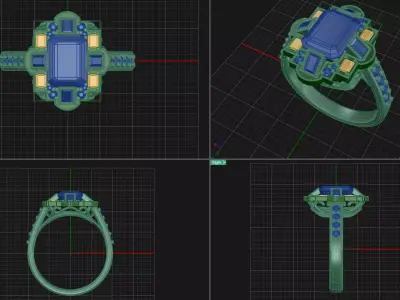 Art Deco custom ring 3D print model