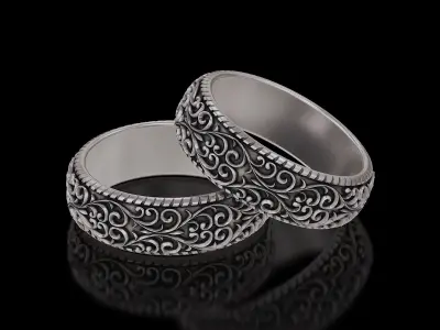 Men Antique floral carvings eternity band Ring v3 3D print model