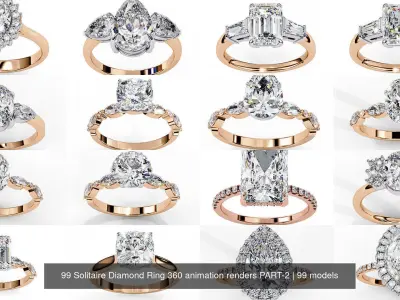 99 Solitaire Diamond Ring 360 animation renders PART-2 3D Model Pack