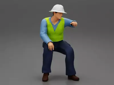 Construction worker sitting relaxing after work 3D print model