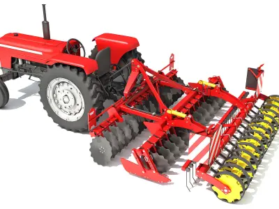 Tractor with Disc Harrow 3D model order