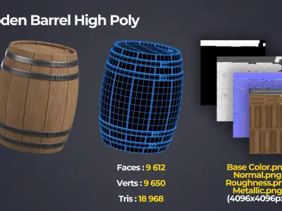 Wooden Barrel Low-poly 3D model