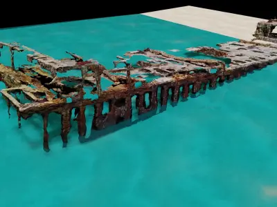 Shipwreck bridge in water 3D model