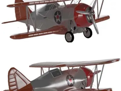 Grumman F2F-USA WW2 PLANE Low-poly 3D model
