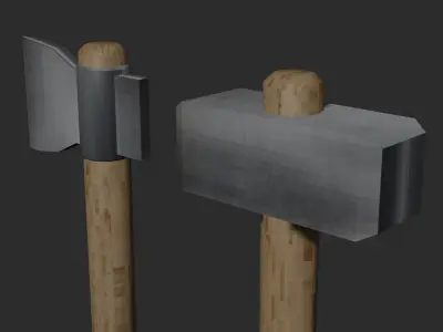 pixel hammer with an axe Free low-poly 3D model