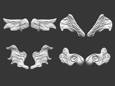 20 Mid poly statue and sculpture wings IMM set 3D model