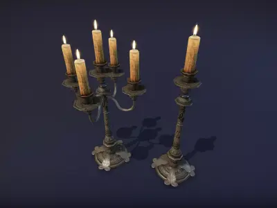 Old table candle - PBR Game Ready model VR Low-poly 3D model