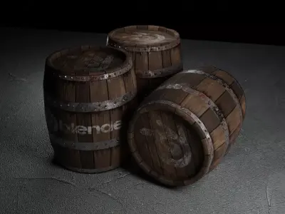 Wooden Barrel with Blender Logo Free low-poly 3D model