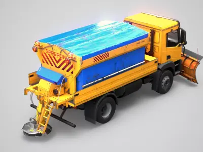 Aged Snow Plow Truck  Winter Service Vehicle with Plow Low-poly 3D model