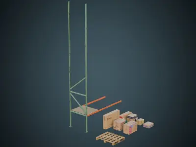 Cardboard Boxes Pallet And Shelf 2B Low-poly 3D model