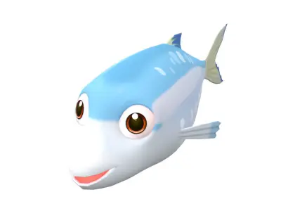 Gold stripe Sardinella Fish Cartoon Animated Low-poly 3D model