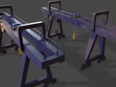 PBR Double Girder Gantry Crane V2 - Blue Dark Low-poly 3D model