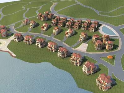 Villa residential area near lake 3D model