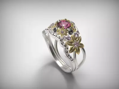 China flower ring this ring accounted for a few gems    3D print model