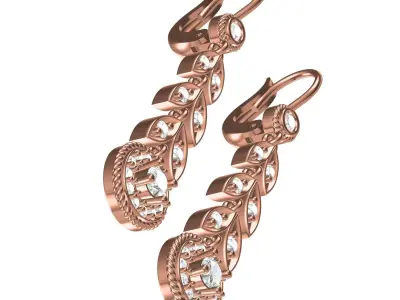 Antique Floral Design Lond Dongle Earring 3D print model